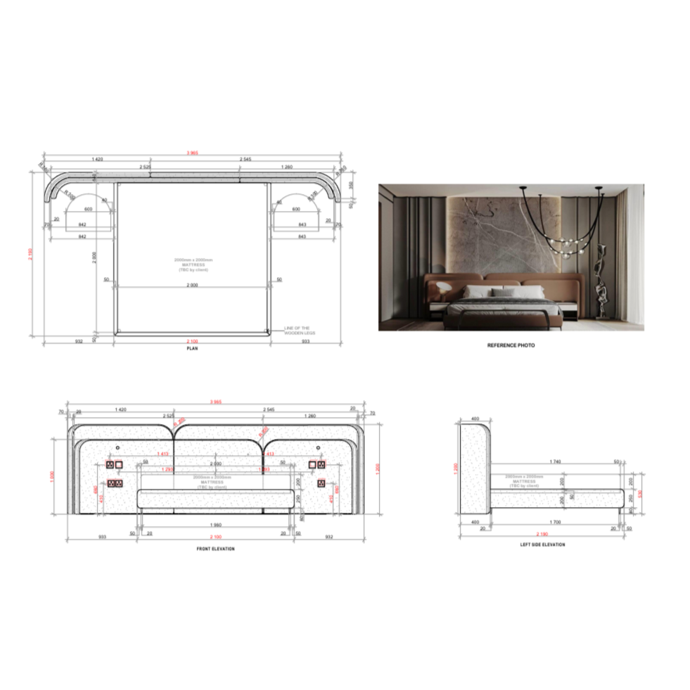 LINEO BED WITH WALL-MOUNTED HEADBOARD